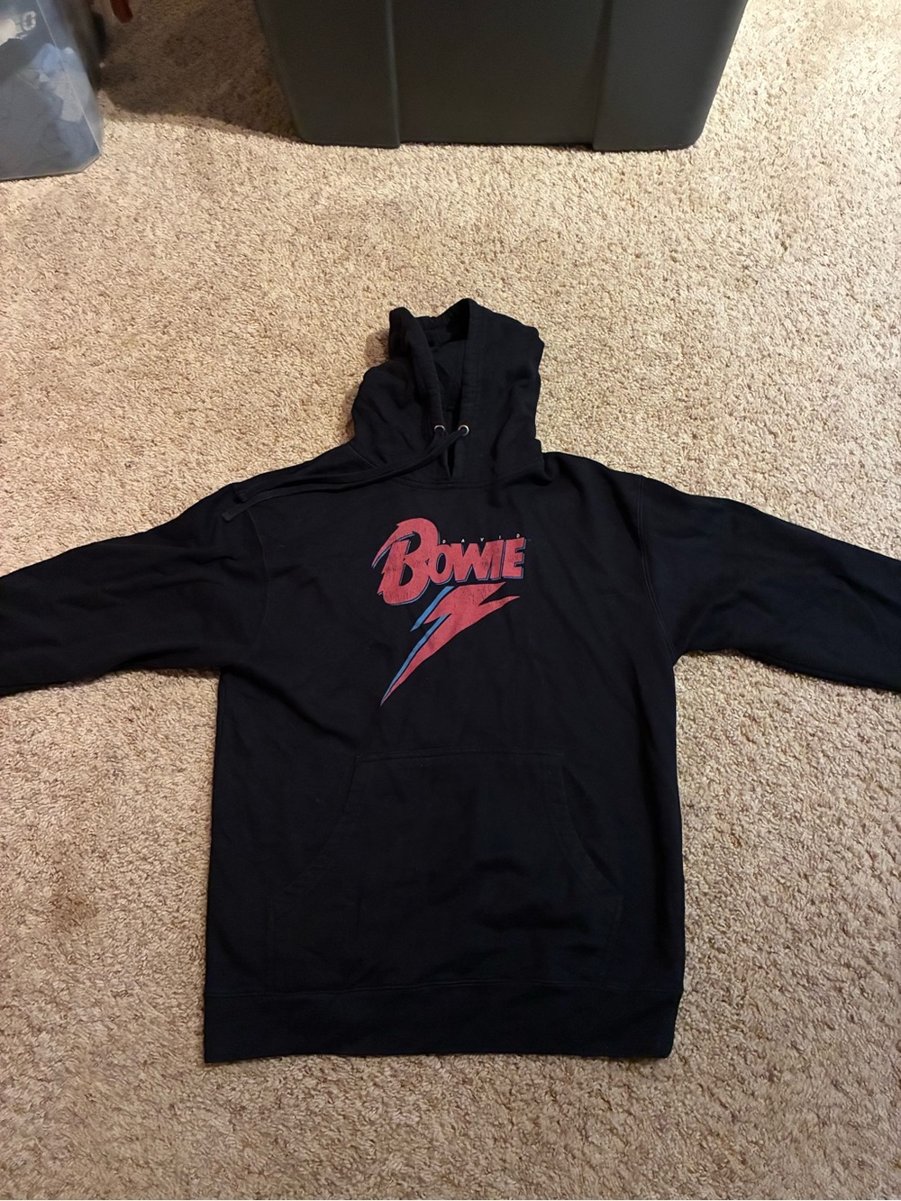 David Bowie Black Logo Hoodie - Lightning Bolt Graphic Size Medium